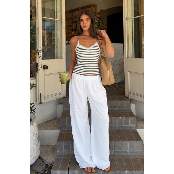 American eagle Tops - American Eagle Lace Trim Striped Cami Tank Top XS Olive Ivory Y2K Cottagecore